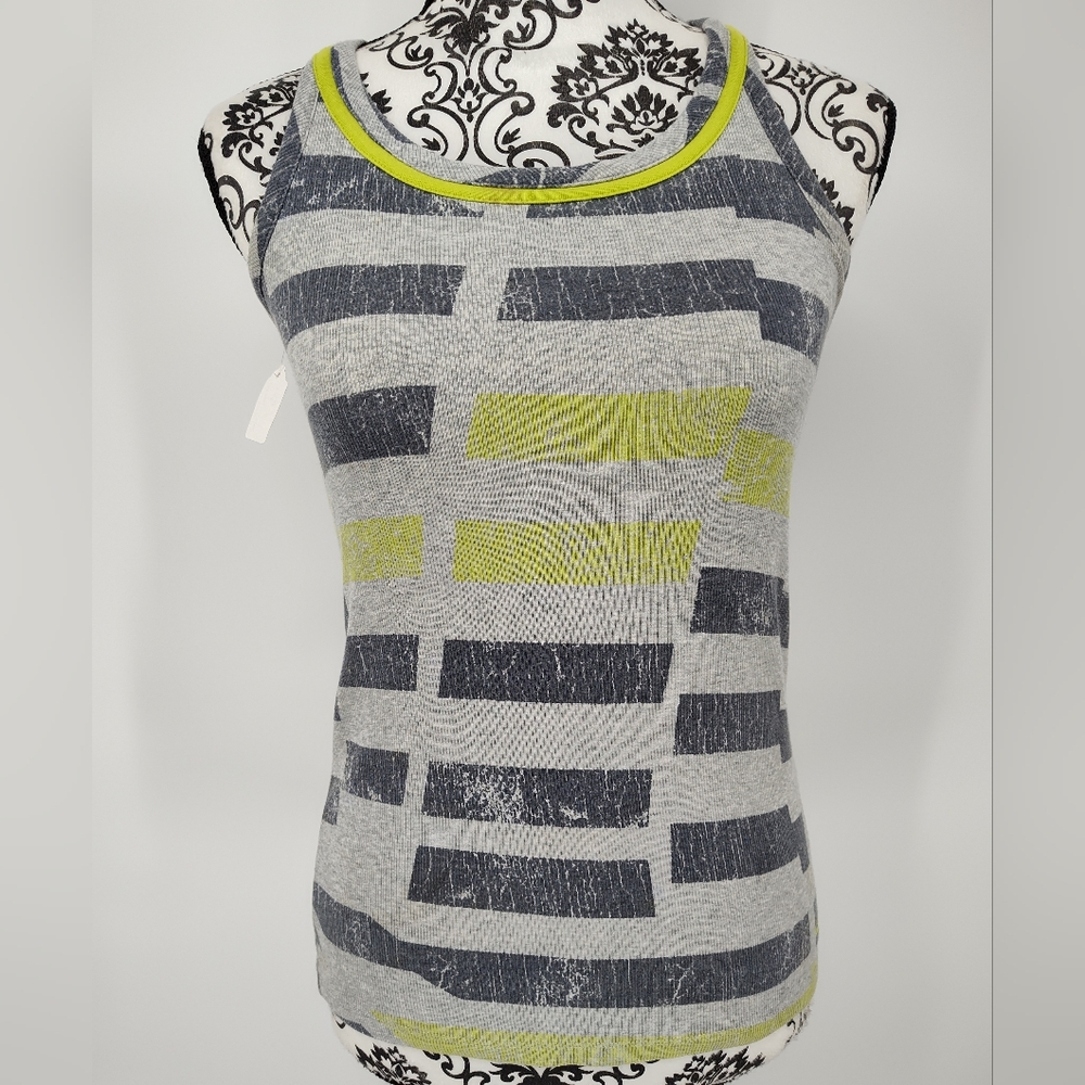 C9 by Champion Gray and Neon Yellow Patterned Tank Top Size Women's Small